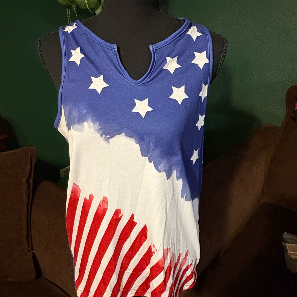 SHEIN Blue and Red Star Stripe Tank Top